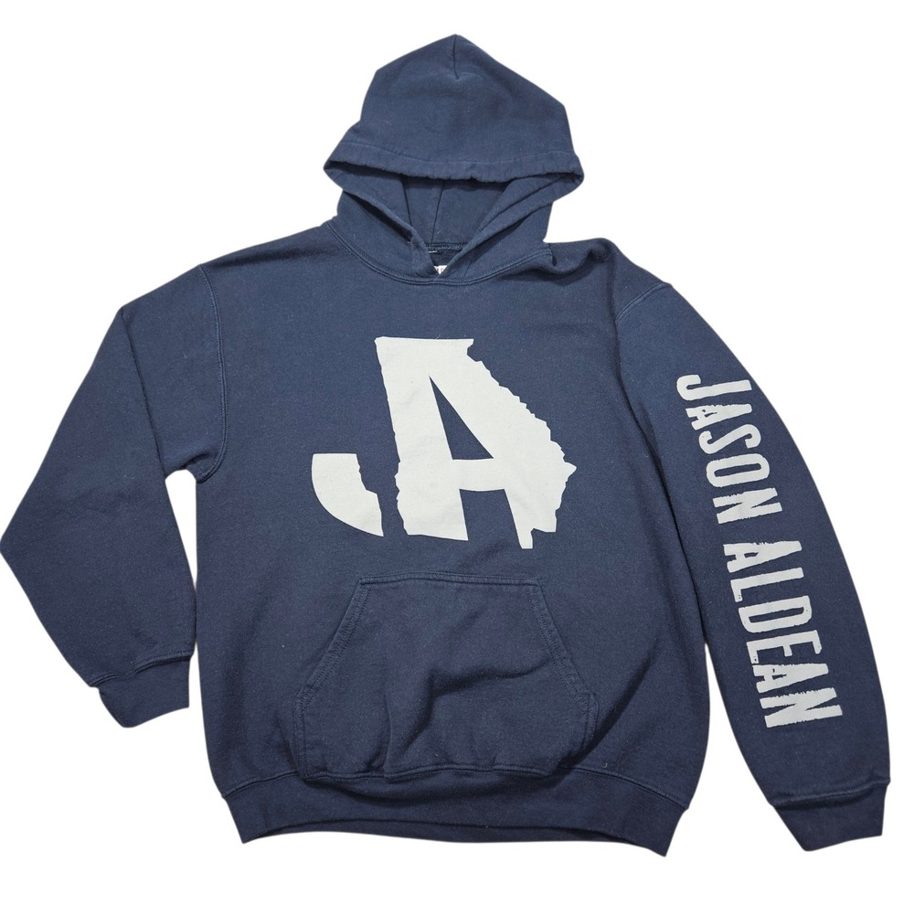 Jason Aldean 2022 Rock N Roll Cowboy Tour Hoodie Navy Blue Graphic Sz M
